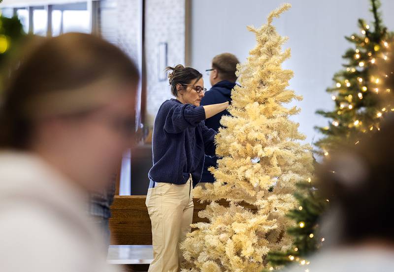 Ali Winters of Sterling decorates a white tree with an appropriate winter theme Sunday, Nov. 17, 2024, at the Festival of Trees.