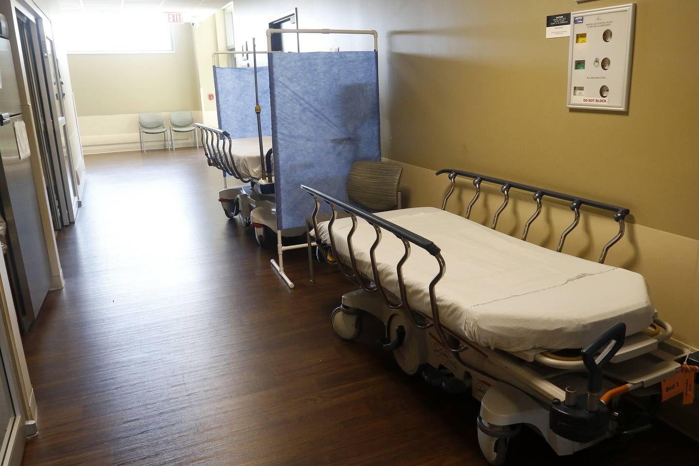 Empty beds in the hallway were once used for COVID-19 patients at Northwest Medicine Huntley Hospital on Wednesday, June 23, 2021, in Huntley.