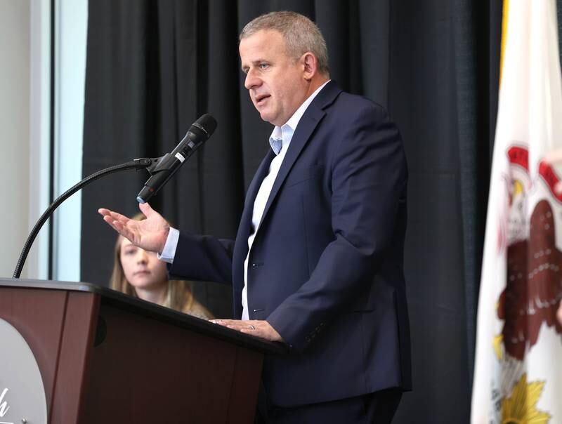 Cohen Barnes, a U.S. Army veteran and DeKalb mayor, speaks during the Veterans Day ceremony Thursday, Nov. 9, 2023, at Kishwaukee College in Malta.