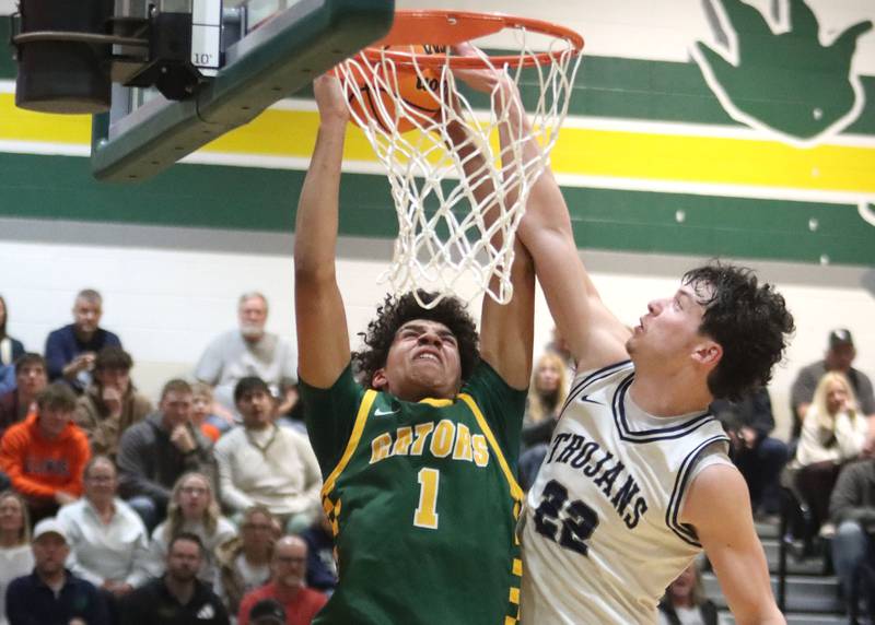 Crystal Lake South’s Noah Cook and Cary-Grove’s Adam Bauer battle at the net in boys IHSA Class 3A Regional Championship basketball on Friday, Feb. 27, 2026, at Crystal Lake South High School in Crystal Lake.