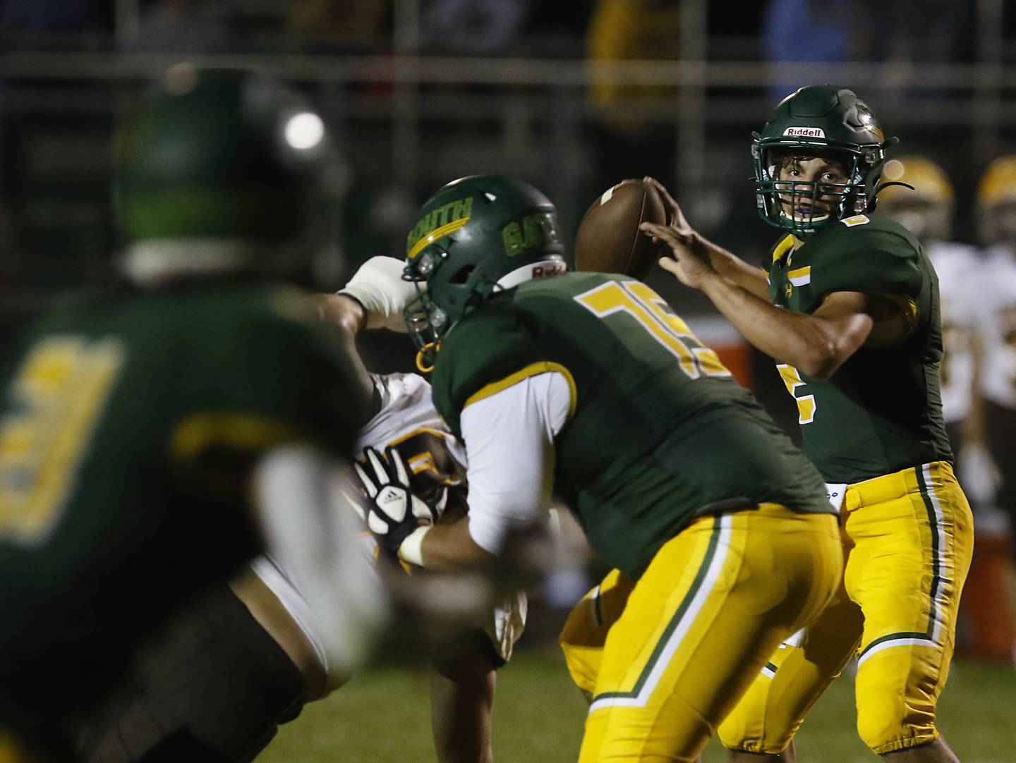 Crystal Lake South's  Caden Casimino looks to pass during a Fox Valley Conference football game Friday, Aug. 26, 2022, between Crystal Lake South and Jacobs at Crystal Lake South High School.