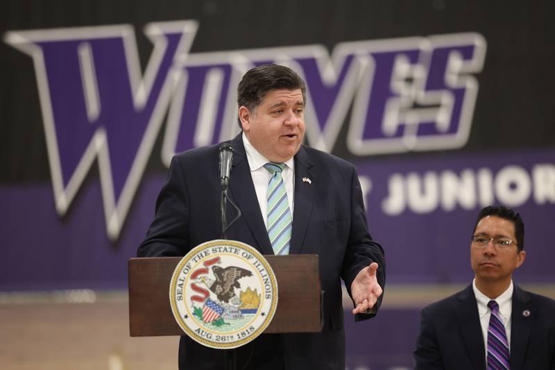 Illinois Governor JB Pritzker speaks at a press conference regarding the state’s proposed investment in higher education at Joliet Junior College on Thursday, March 16th, 2023.