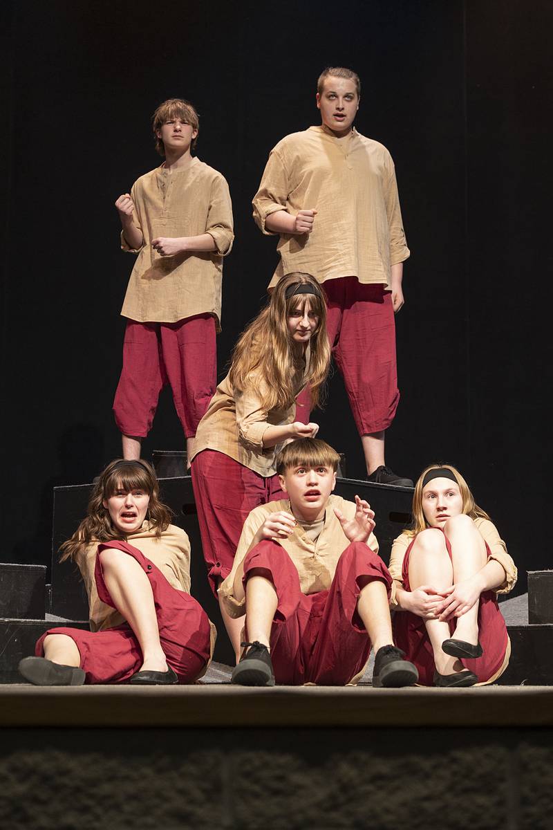 Sterling High School’s Group Interpretation team acts out “Peter and the Starcatcher,” for a public performance Wednesday, March 25, 2026, at Centennial Auditorium. The team took second at sectionals and will compete this weekend in the state competition. Only 18 performances are chosen to show at state.
