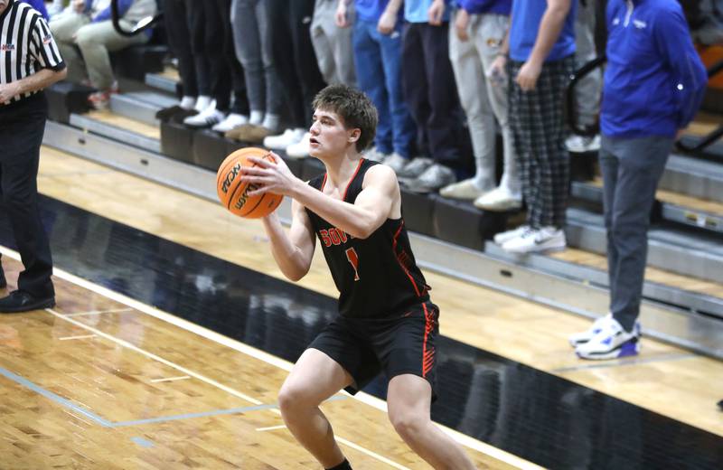 Wheaton Warrenville South's Brady McClatchy shoots the ball during a Class 4A St. Charles East Sectional semifinal against Geneva on Wednesday, March 5, 2025 in St. Charles.