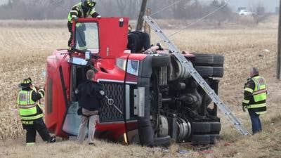 Photos: Truck rolls over on Lincoln Highway in Cortland