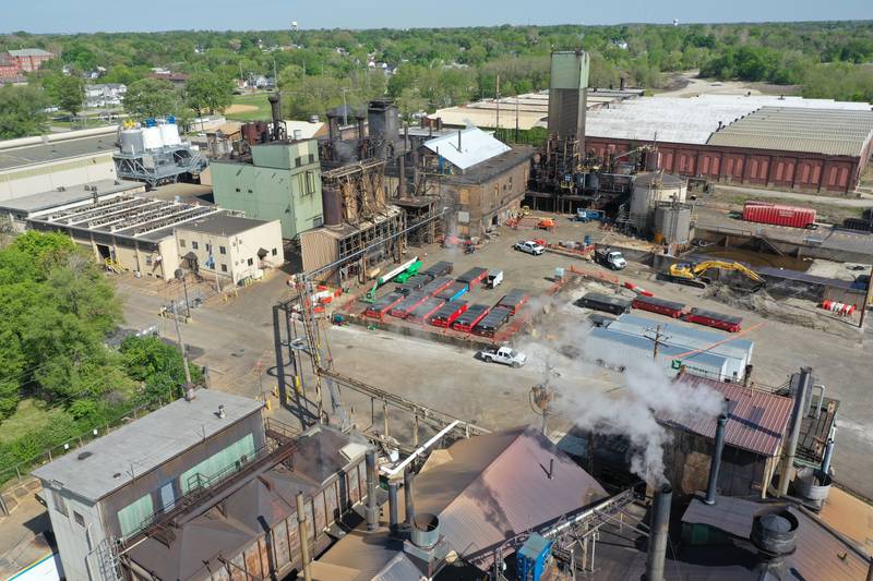 An aerial view of the Carus Chemical Company four months after the fire on Thursday, May 11, 2023 in La Salle..
