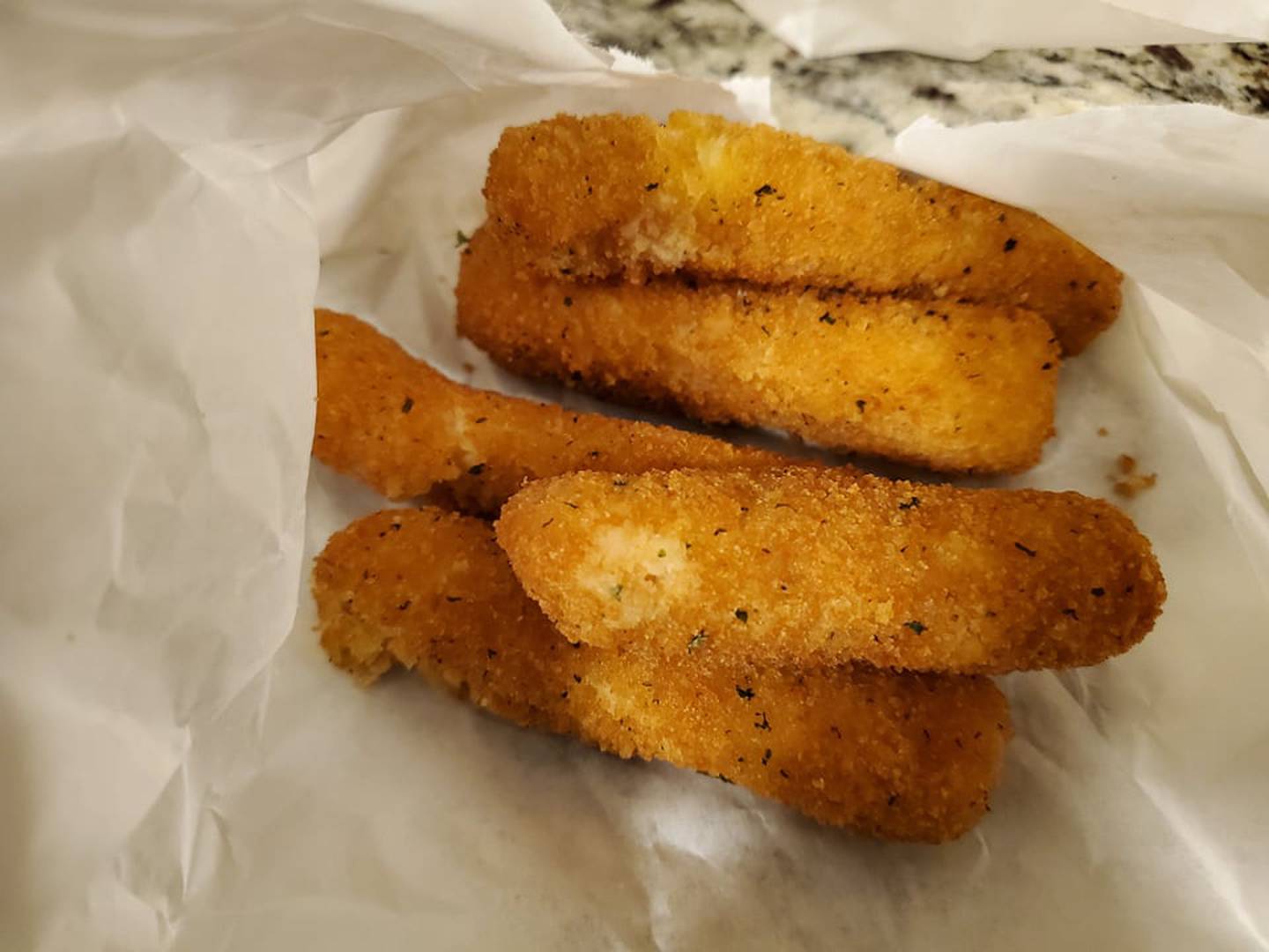 Pictured are the cheese sticks from Johnny’s Beef & Gyros in Joliet. These arrived hot, crunchy and nicely seasoned on the outside.