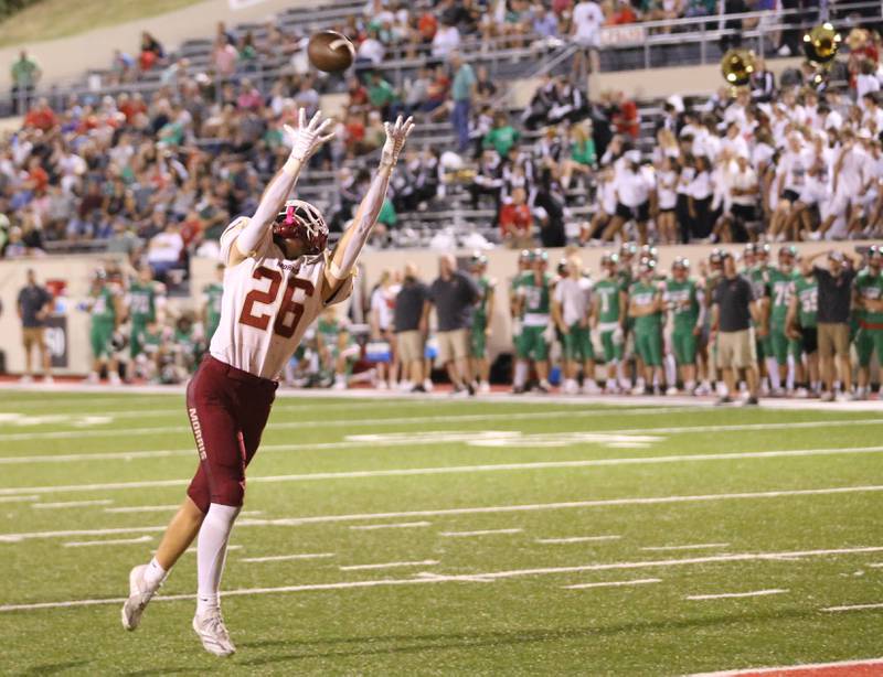 Morris's Mick Smith misses a catch near the end zone against L-P on Friday, Sept. 20, 2024 at Howard Fellows Stadium.