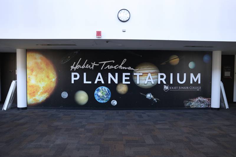 A new sign welcomes visitors to the Joliet Junior College Trackman Planetarium.