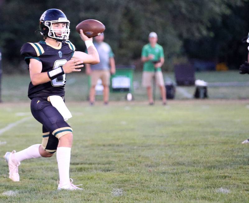 St. Bede quarterback Gino Ferrari throws a pass against Seneca on Friday, Sept. 20, 2024 at St. Bede Academy.
