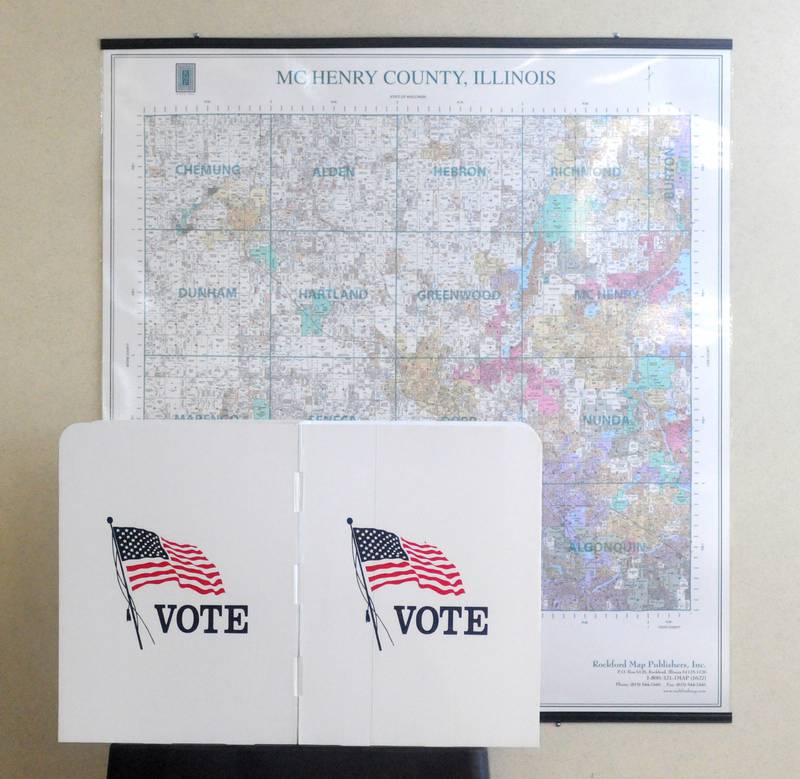 This 2021 file photo shows voting machines at the McHenry County Administration Building in Woodstock.