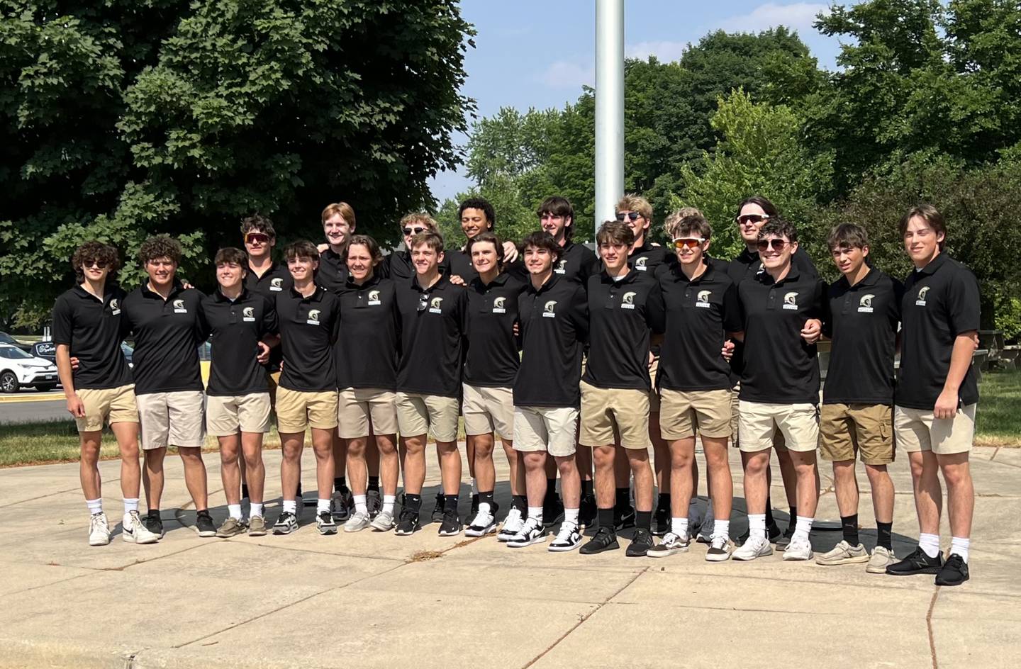 The Sycamore baseball team poses before leaving for the Class 3A State Tournament on June 8, 2023.