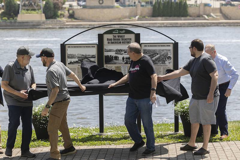 The newest riverfront attraction in unveiled in Dixon Sunday, May 7, 2023 at the spot where the Truesdell Bridge collapsed 150 years ago.