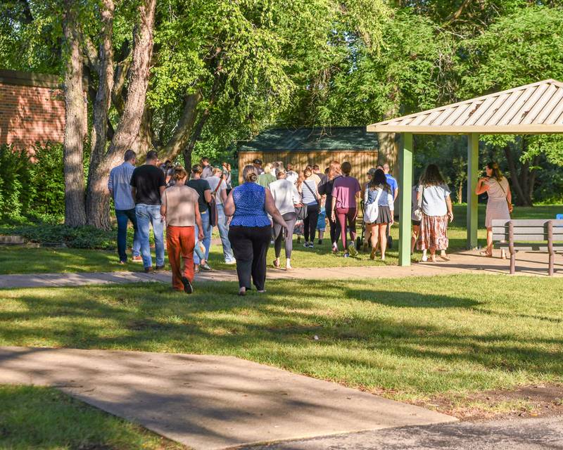 Friends and family leave once their students enter the school for the first day of class at Western Avenue Elementary School on Thursday Aug. 21, 2025, in Geneva.
