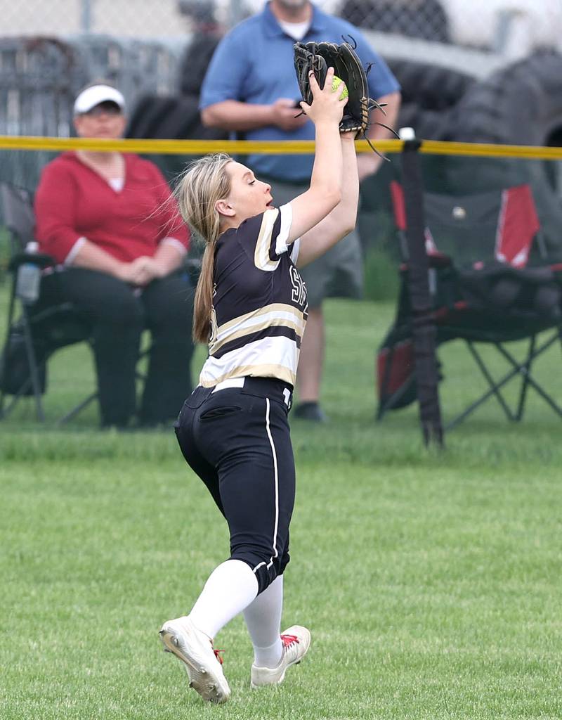 Sycamore's Addison McLaughlin makes a running catch in centerfield during their game against DeKalb Friday, May 20, 2022, at Sycamore High School.