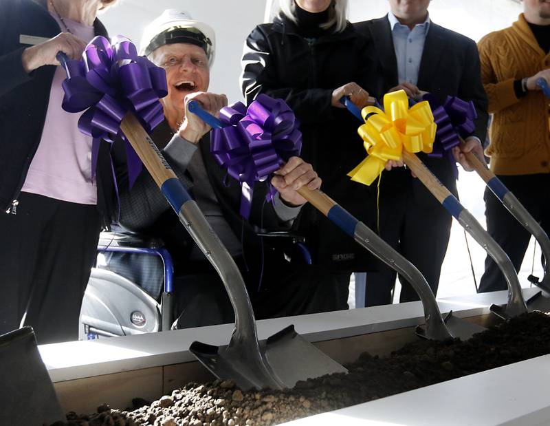 Former Sage Products Chairman and CEO and current Foglia Family Foundation Vice President Vince Foglia enjoys the moment Wednesday, Oct. 19, 2022, during a groundbreaking ceremony for McHenry County College’s Foglia Center for Advanced Technology and Innovation at the Crystal Lake campus.  During the ceremony speakers spoke about the future of learning in the new center along with education's role in economic development.