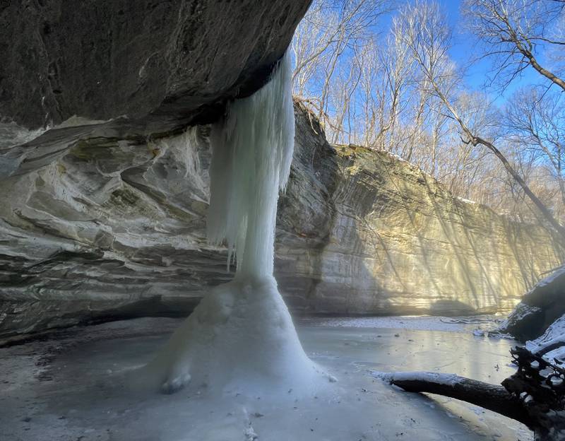 A frozen icefall forms in Ottawa Canyon at Starved Rock State Park on Monday Jan. 10, 2022.