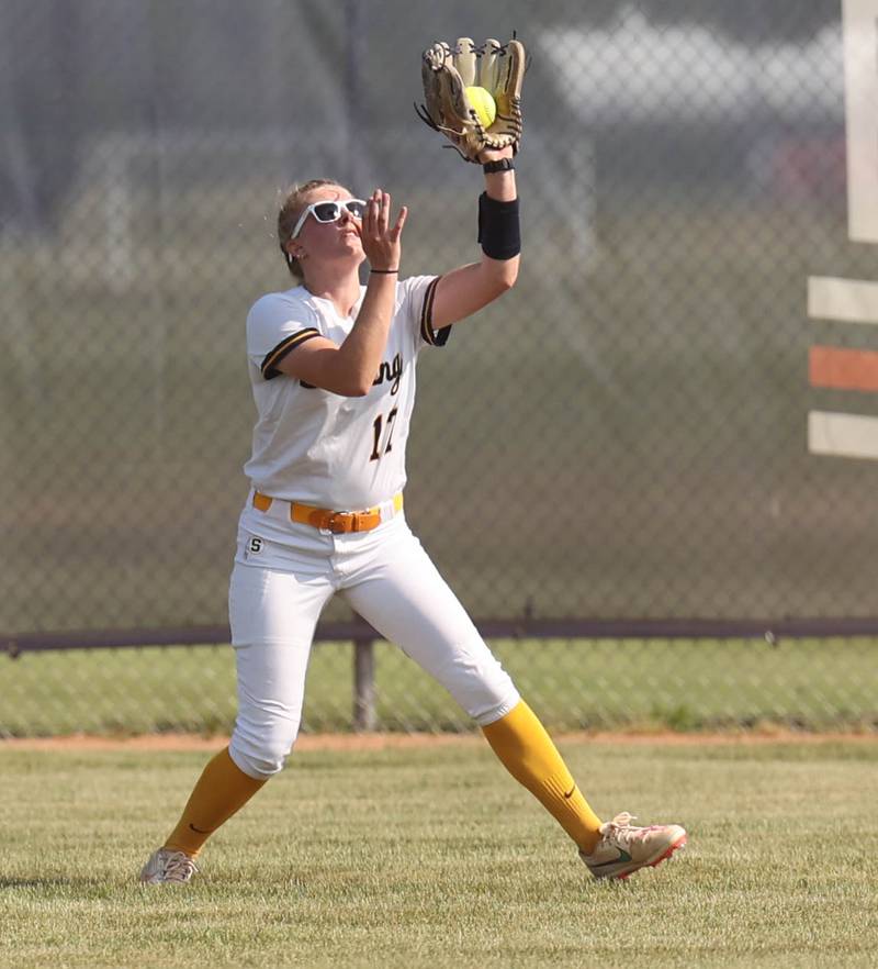 Sterling's Lauren Jacobs makes a catch during their Class 3A sectional championship game against Sycamore Friday, June 2, 2023, at Belvidere North High School.