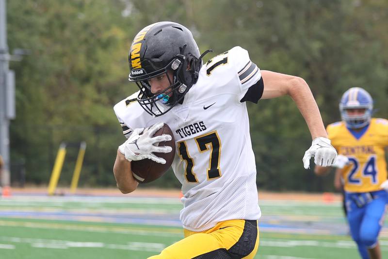 Joliet West’s Owen Barton breaks away for a touchdown against Joliet Central on Saturday, Sept. 28, 2024 in Joliet.