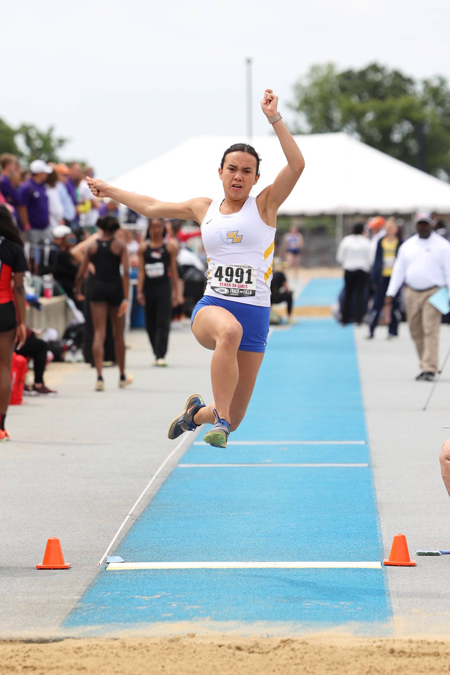 Wheaton North’s Sophia Dalrymple competes in long jump during the IHSA Class 3A Girls Track & Field State Finals on Saturday, May 24, 2025.