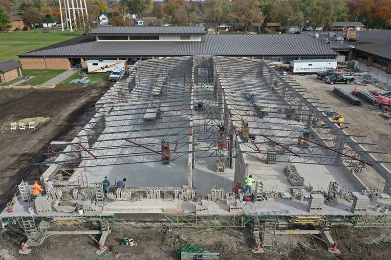 Crews with Vissering Construction build a 14,000 square-foot addition to the west side of Northwest School on Tuesday, Nov. 7, 2023 in La Salle. The addition will hold eight new classrooms including early childhood and kindergarten. The district was awarded $3.2 million State of Illinois as part of the Early Childhood Construction Grant program. The grant program is part of Governor JB Pritzker's Rebuild Illinois capital plan. Vissering Construction and BCA Architects in Ottawa are the contractors working at the site. The new addition is scheduled to be completed for the 2024-2025 school year.