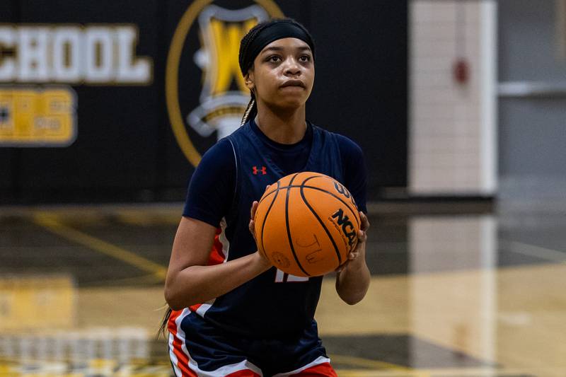 Romeoville's Aaliyah Adams shoots a free throw during a varsity girls basketball game against Joliet West at Joliet West on Dec. 11, 2025.