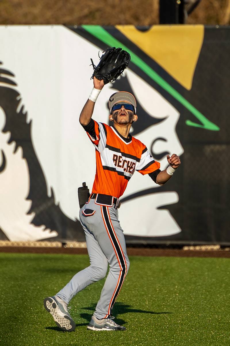 Nicholas Fox (2) of Beecher catches ball in right field on Friday, April 11, 2025 at Seneca High School in Seneca.