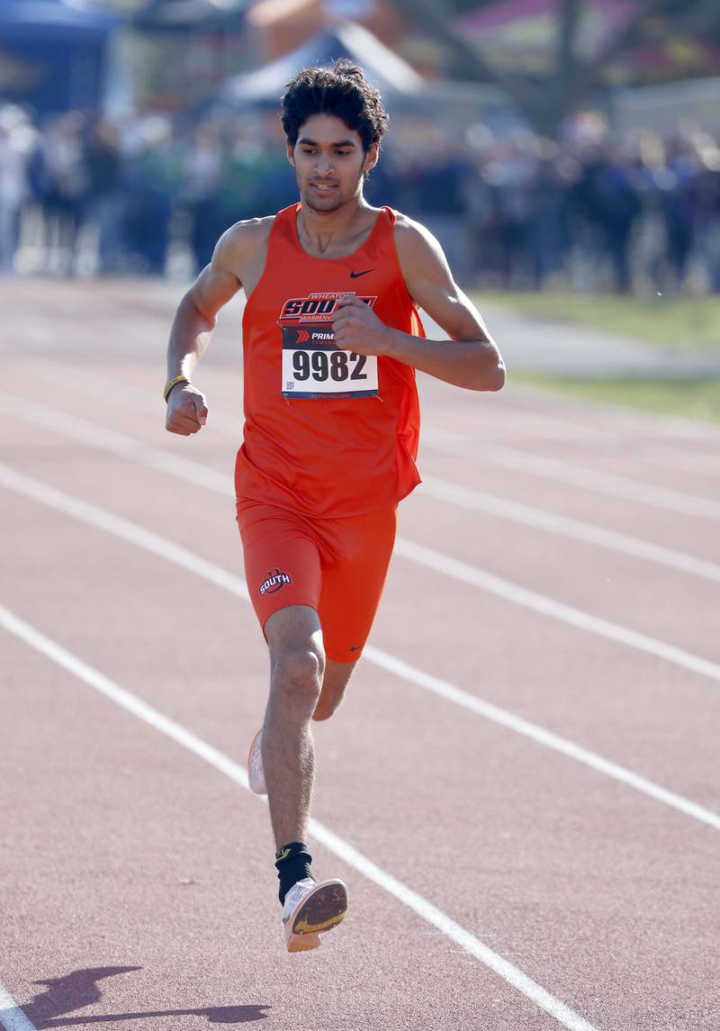 Josiah Narayanan of Wheaton Warrenville South during the IHSA Class 3A Lake Park cross country sectional  Saturday, Nov. 2, 2024 in Roselle.