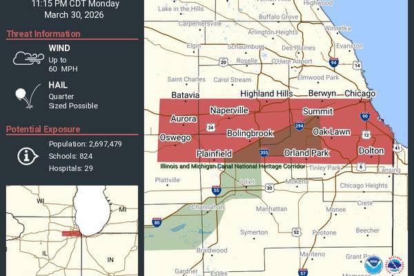Severe thunderstorm warning for several northern Illinois counties