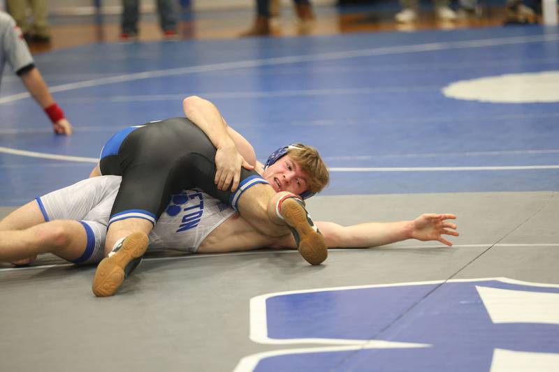 Princeton's Casey Etheridge wrestles Porta's Justin Zimmerman during the 62nd annual Lyle King Princeton Invitational boys tournament on Saturday, Jan. 10, 2026 at Princeton High School.