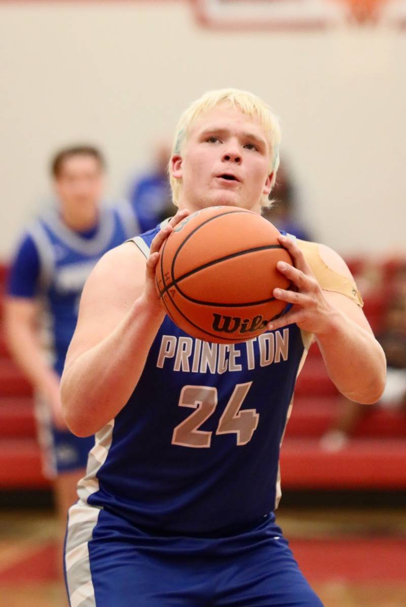 Princeton senior Daniel Sousa eyes the hoop for a free throw at Hall this season. New this year, the traditional 1-and-1 bonus after seven fouls has been replaced by a two shot after five fouls, with team fouls resetting at the end of each quarter.