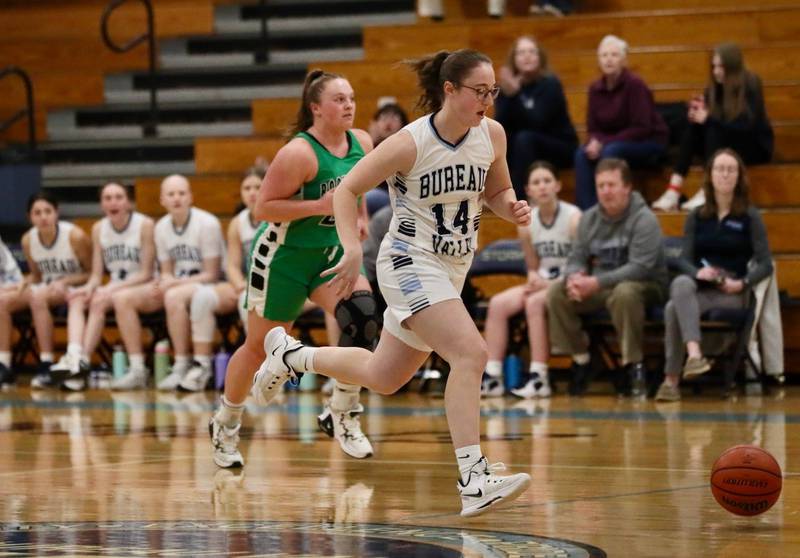 Bureau Valley senior Lynzie Cady chases down a ball in Saturday's regional game at the Storm Cellar against Rock Falls.
