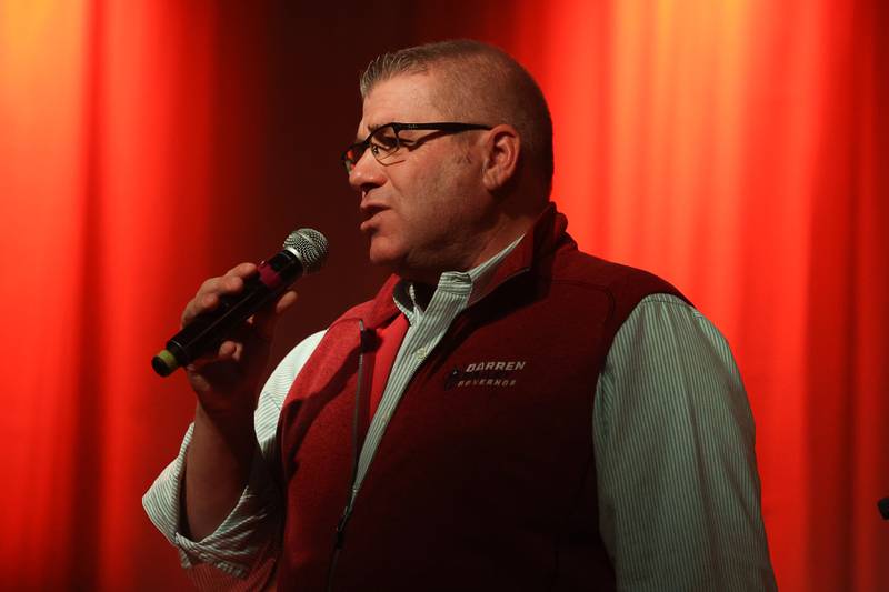 Darren Bailey, Republican candidate for Illinois Governor, speaks at the GOP rally at 115 Bourbon Street in Merrionette Park on Monday.