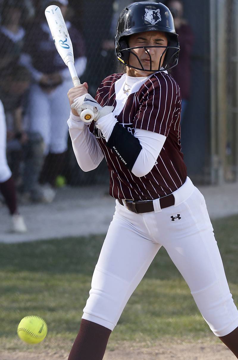 Huntley's Aubrina Adamik tags out Prairie Ridge's Bella Moore at second base during Fox Valley Conference softball game on Monday, April 14, 2025, at Prairie Ridge High School in Crystal Lake.
