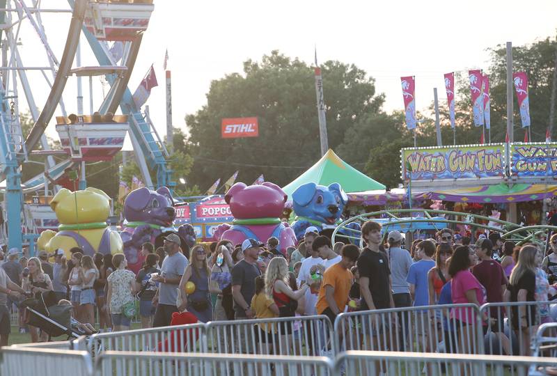 A long line forms for the swing ride during the Summer Fun Fest on Friday, June 14, 2024 in Ogelsby,.
