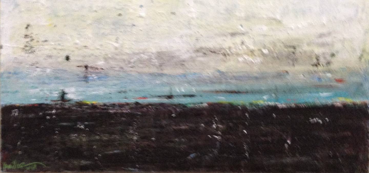 "Maine Coast" 24”x14” Mixed Media by Louise Miller.