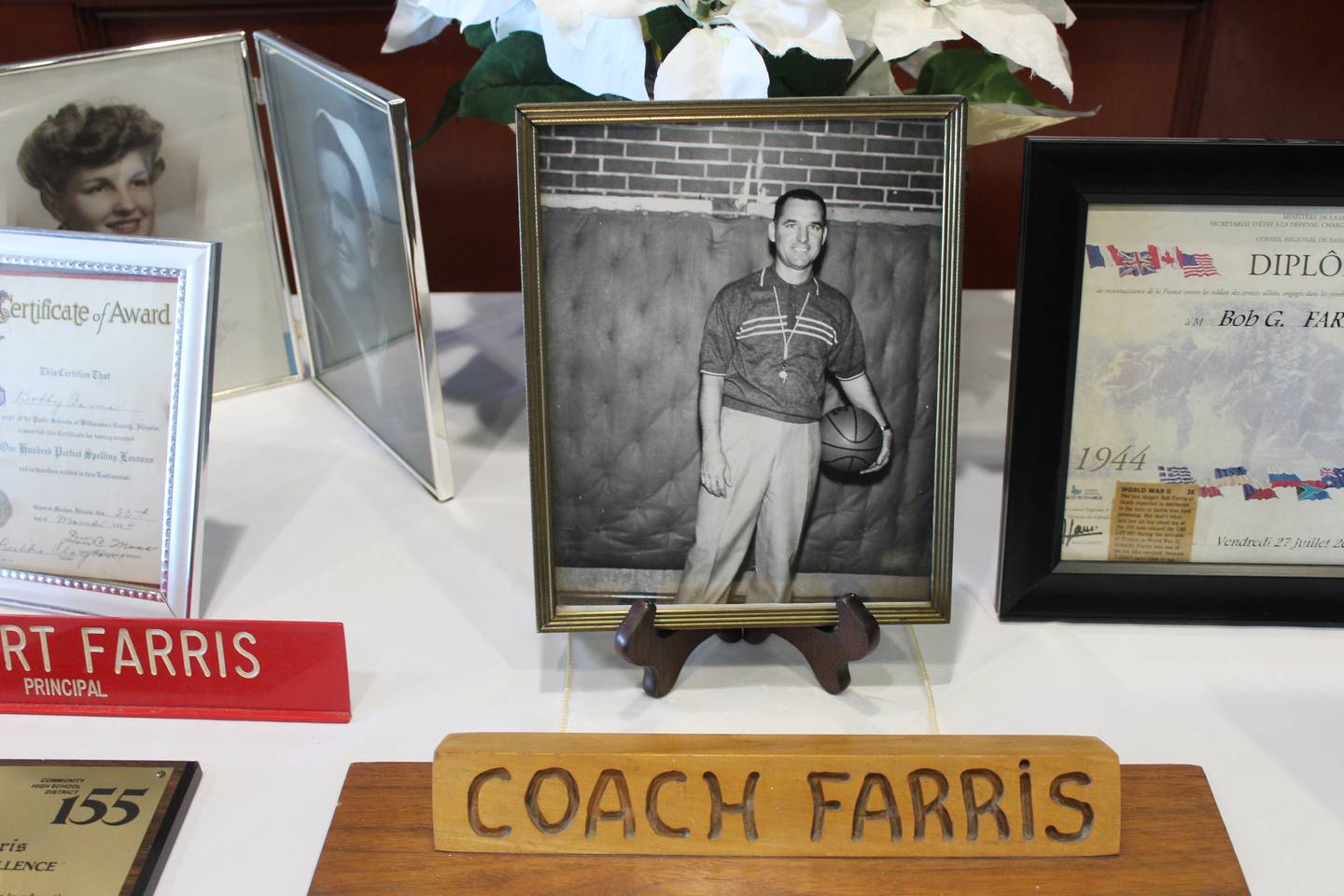 Memorabilia of Bob Farris' life was on display during his 100th birthday party on Jan. 18, 2025, including memories of being a high school basketball coach in central Illinois.