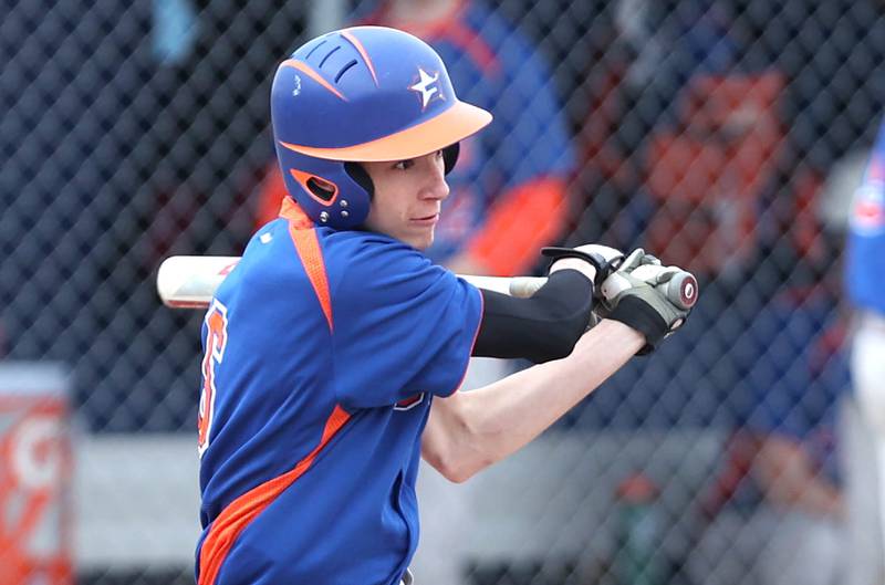 Genoa-Kingston's Justyn Ferrara singles during their game against Winnebago Tuesday, April 12, 2022, at Genoa-Kingston High School.