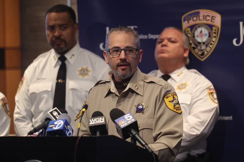 Will County Sheriff’s Deputy Chief Dan Jungles speaks at the press conference to give updates on the West Acres Road shooting at Joliet City Hall on Tuesday, Jan. 23rd in Joliet.