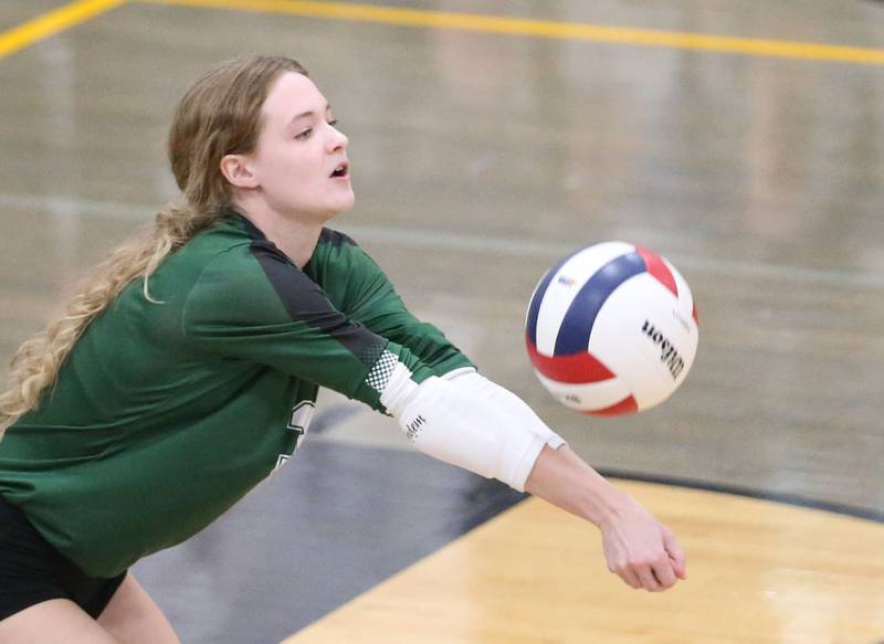 St. Bede's Ayla Yeske returns a serve against Orion during the Class 1A Regional semifinals on Wednesday, Oct. 29, 2025 at Putnam County High School.