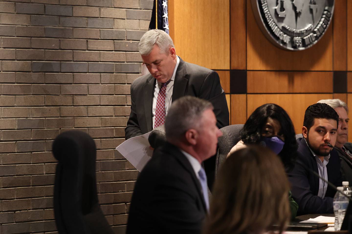 Mayor Bob O’Dekirk excuses himself do to a conflict of interest during the City Council Meeting at City Hall in Joliet on Monday, March 13th, 2023.