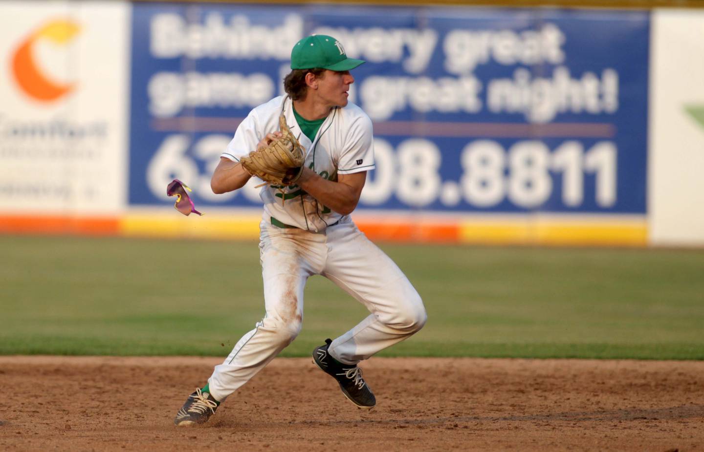 York’s Josh Fleming throws to first for the out during the Class 4A Kane County Supersectional against Hononegah at Northwestern Medicine Field in Geneva on Monday, June 5, 2023.