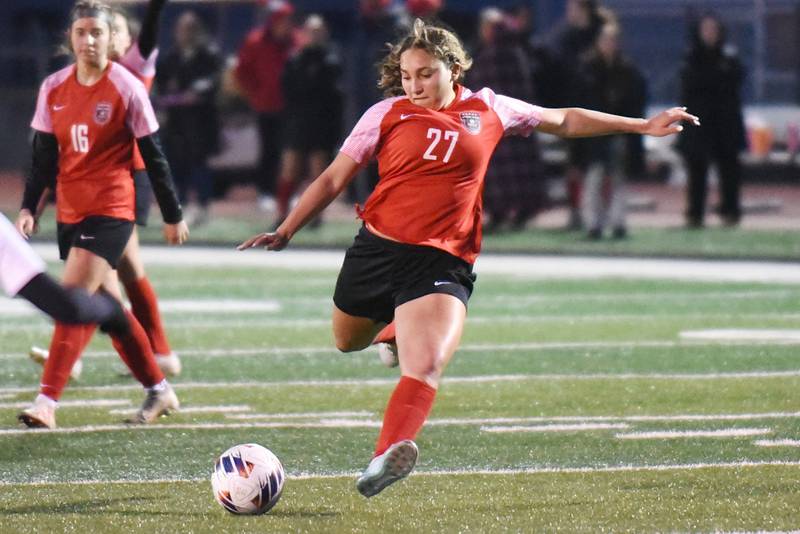 Bradley-Bourbonnais' Aaliyah Lanum takes a shot during a home game against Bishop McNamara Tuesday, April 1, 2025.