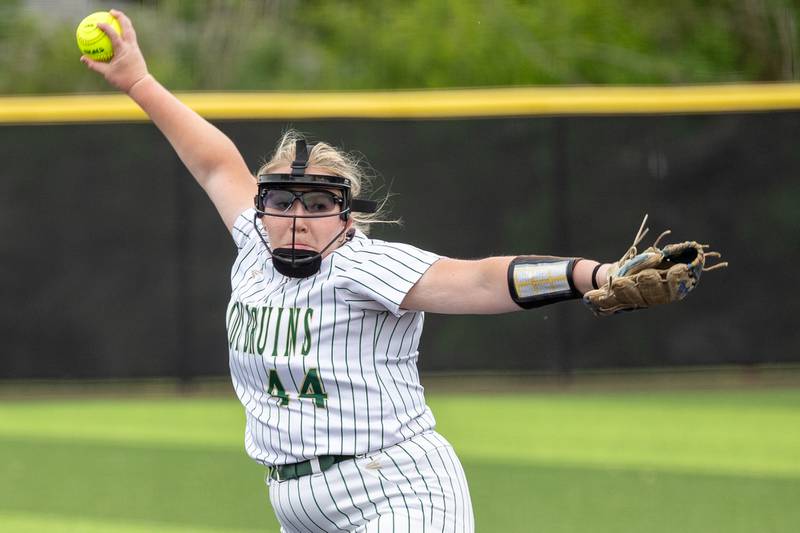 (44) Macy Strauch of St. Bede pitches on Tuesday, May 27, 2025 at Illinois Valley Central High School in Chillicothe.
