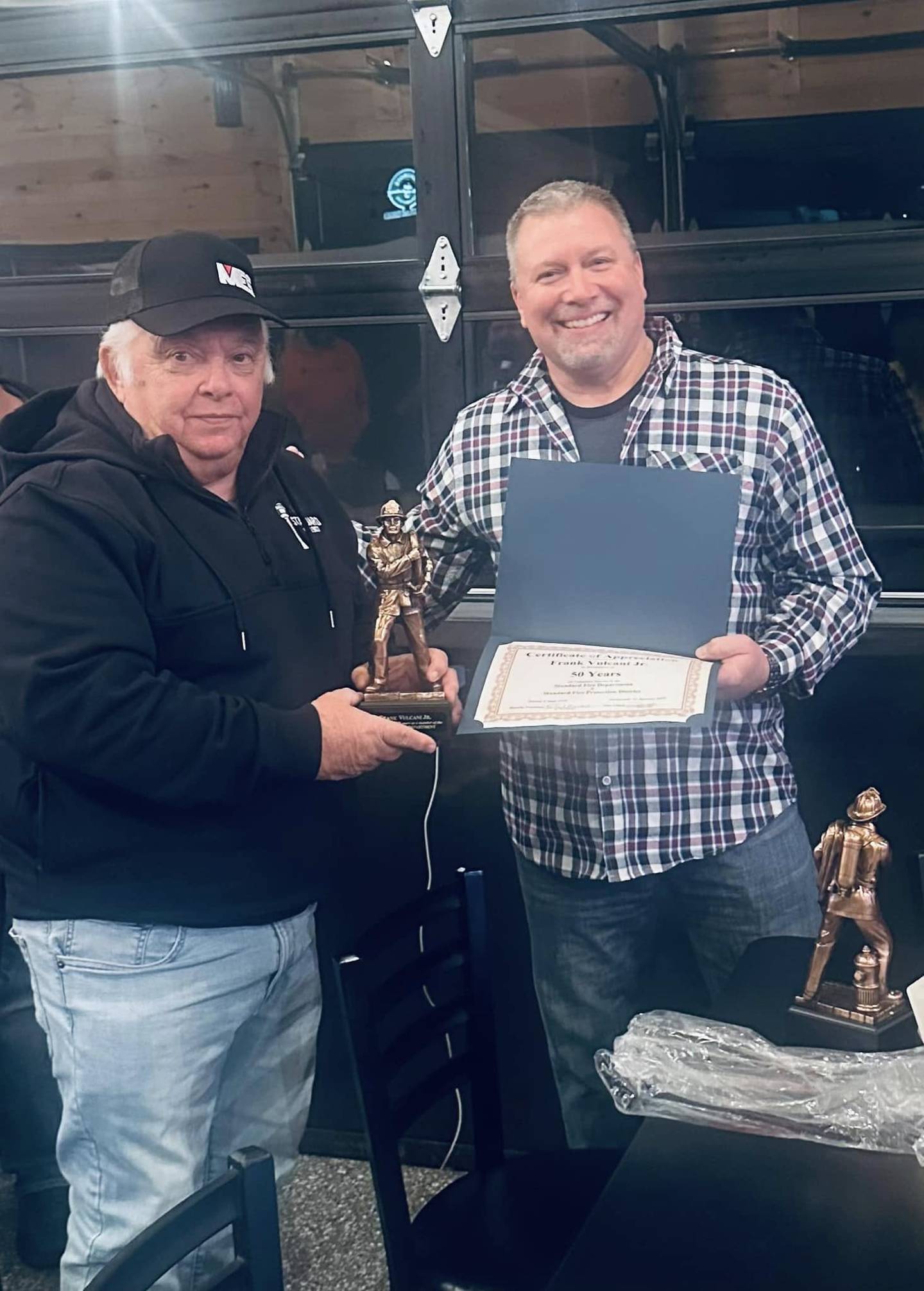 Engineer Frank Vulcani was honored for 50 years of service to the Standard Fire Protection District.