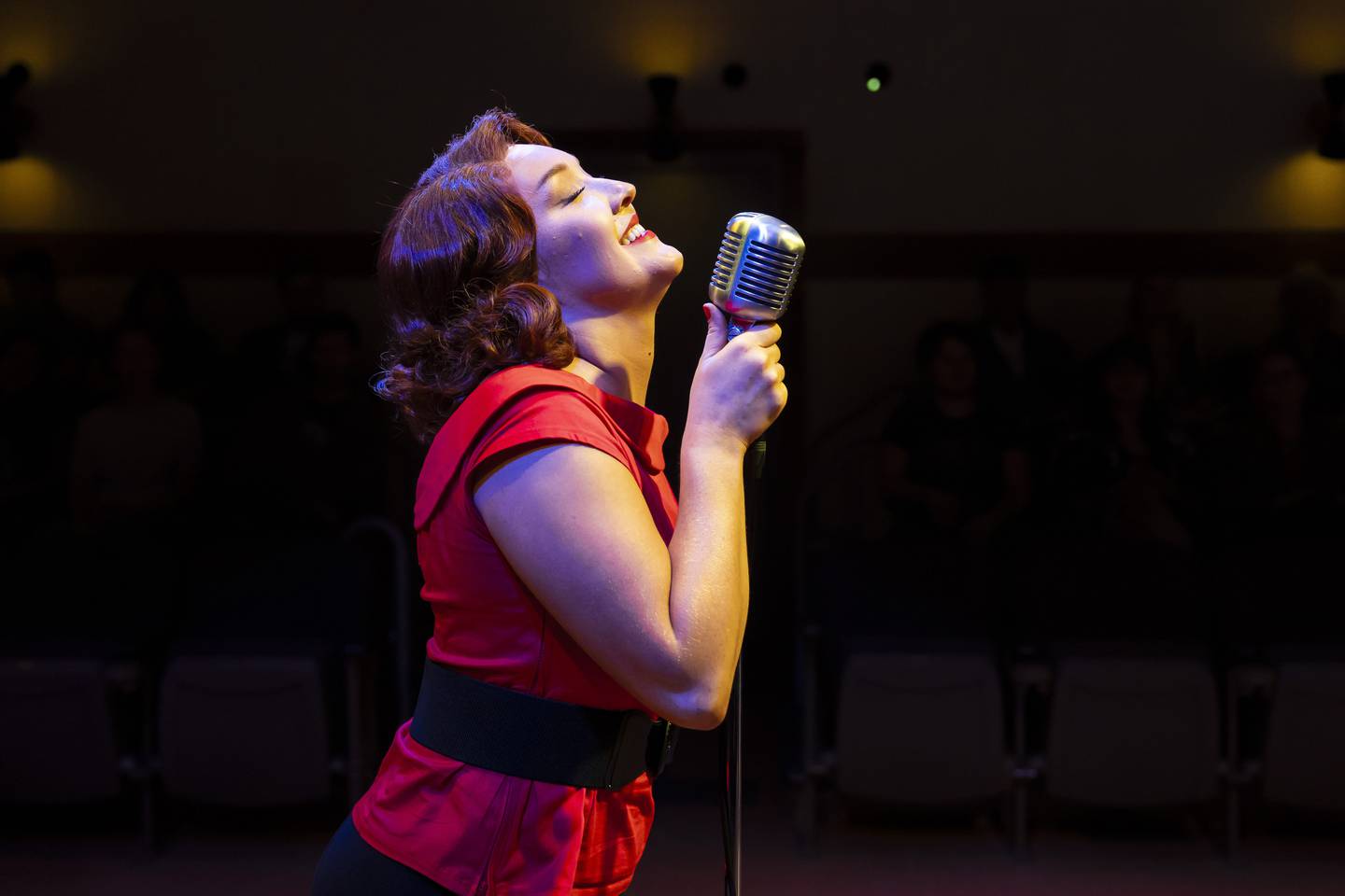 Madison Palmer plays Dyanne in Million Dollar Quartet, the inaugural production at Paramount Theatre’s new Stolp Island Theatre, 5 E. Downer Place, Suite G, in downtown Aurora. Performances have already been extended through December 29, 2024 due to popular demand. Tickets: paramountaurora.com or (630) 896-6666. Credit: Liz Lauren
