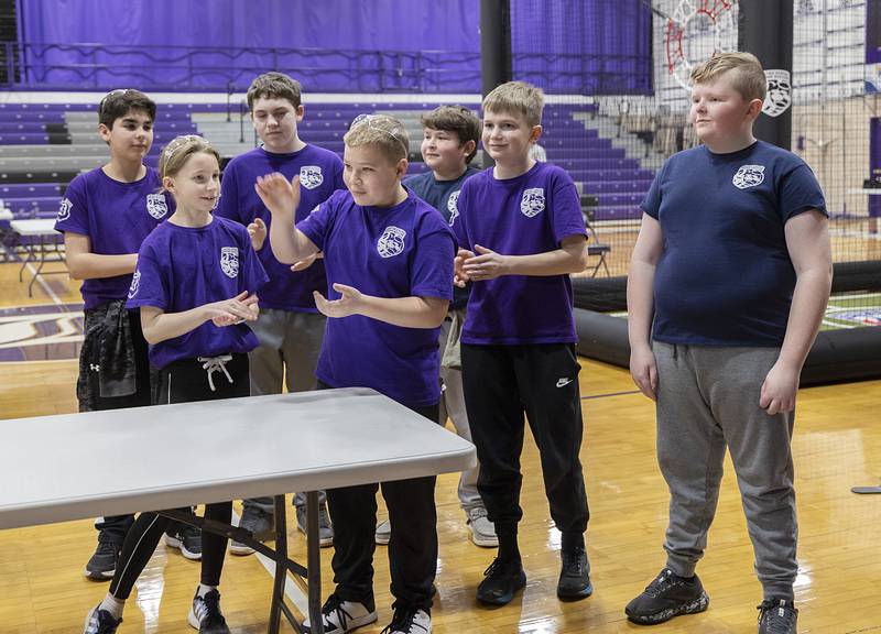 RMS Pharaoh team members Carter Rhodes (left), Lily Haws, Carson Jones, Cade Kirchhoff, Dante Grove, Jacob Wendt, and Jake Lohse earned the win Saturday, Feb. 24, 2024 and a chance to compete at nationals at Virginia Tech in late April.