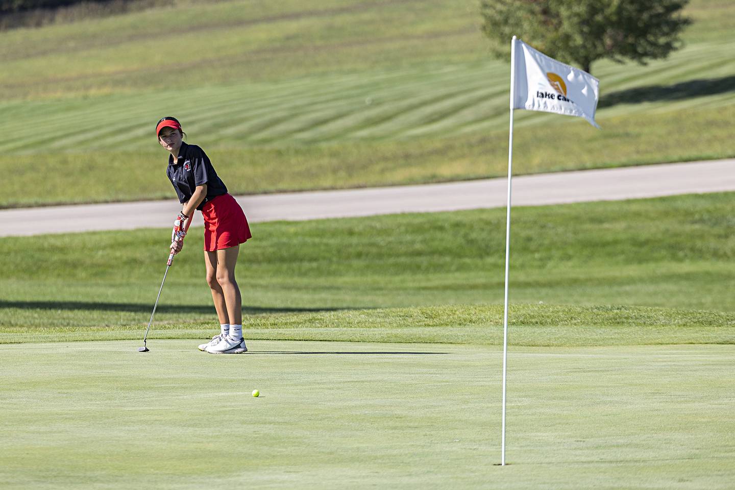 Forreston’s Hannah Harvey putts the 18th green Monday, Oct. 2, 2023 at the Eastland girls golf sectional at Lake Carroll Golf Club.