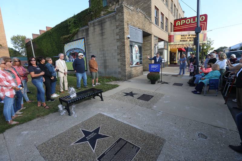 A large crowd attends actor Robert Petkoff "Walk of Fame" dedication on Thursday, Sept. 4, 2025 at the Apollo Theater in Princeton. Petkoff was born in Sacramento Calf., and moved to Princeton where he was involved in Princeton High School theater.
