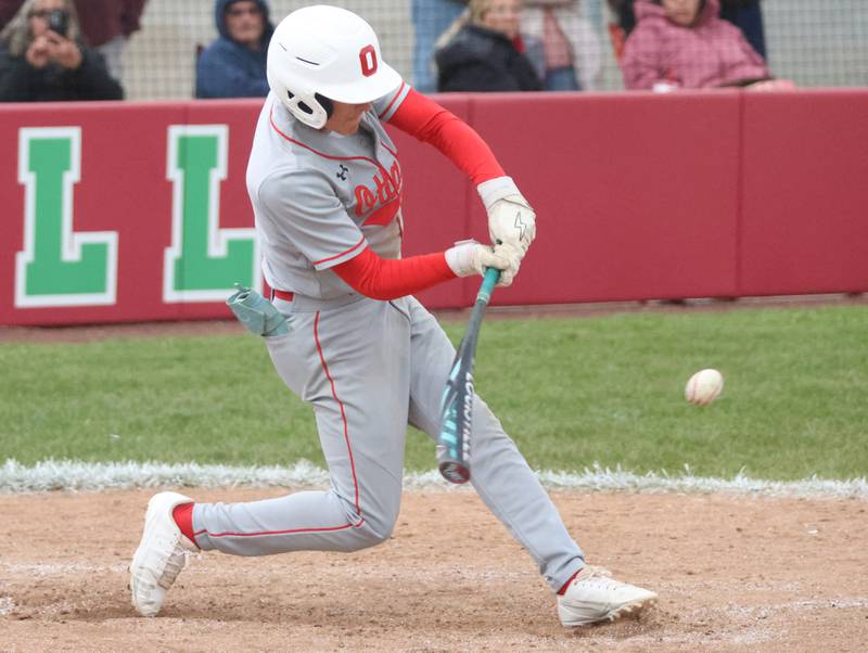Ottawa's Rory Moore hits a triple against L-P on Thursday, April 30, 2026 at Huby Sarver Field in the L-P Athletic Complex in La Salle.